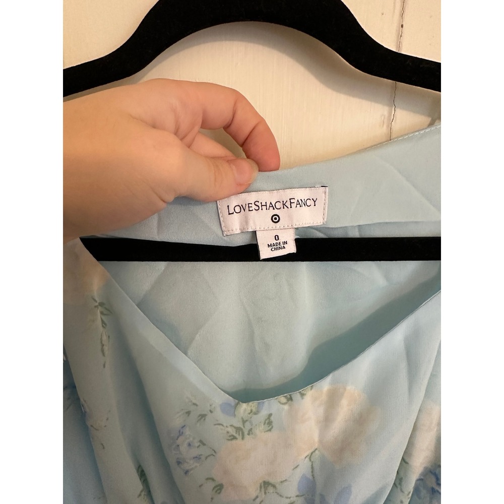 LoveShackFancy Target Blue Floral Puff Sleeve Chiffon Midi Dress Size 0 - Picture 3 of 5